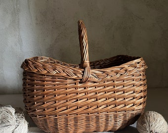 Antique French  wicker basket vintage France 1950s