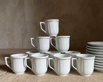 10 Antique French white coffee cups . Bistro. Coffee. Porcelain from LIMOGES FRANCE