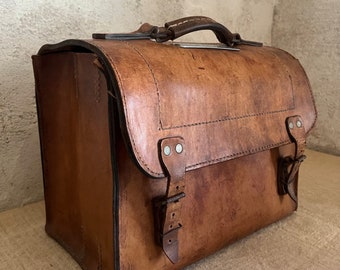 Antique Belgian aviation pilot vintage leather bag satchel messenger carrier