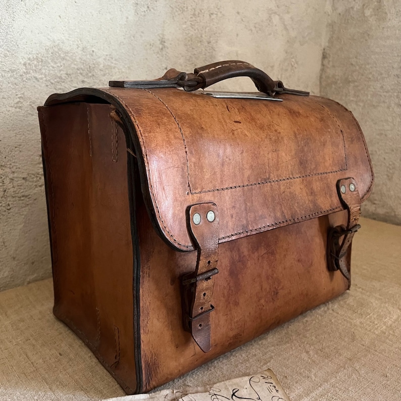 Antique Belgian aviation pilot vintage leather bag satchel messenger carrier image 1