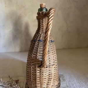 Antique French rattan bottle wicker flask glass France 1920s image 4