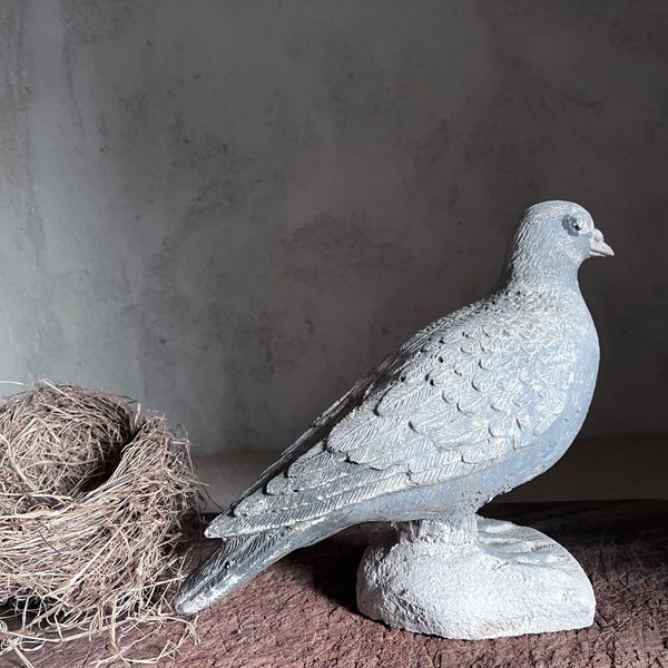 Antique French bird sculpture pigeon reconstituted stone garden decor