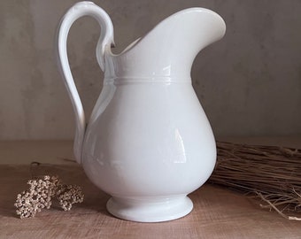 Antique French white pitcher. Judge. White ironstone. stamped LUNEVILLE. 19th FRANCE.