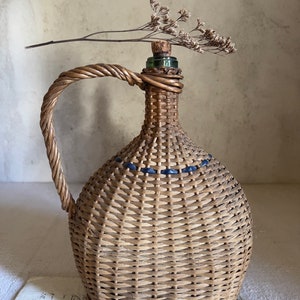 Antique French rattan bottle wicker flask glass France 1920s image 2