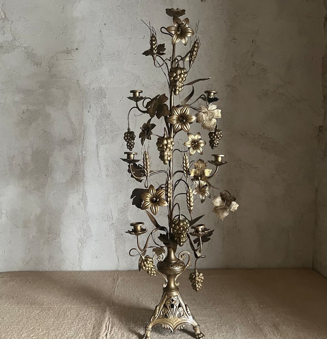Antique French Church Candelabra. Church Altar Lilies Grapes Etsy