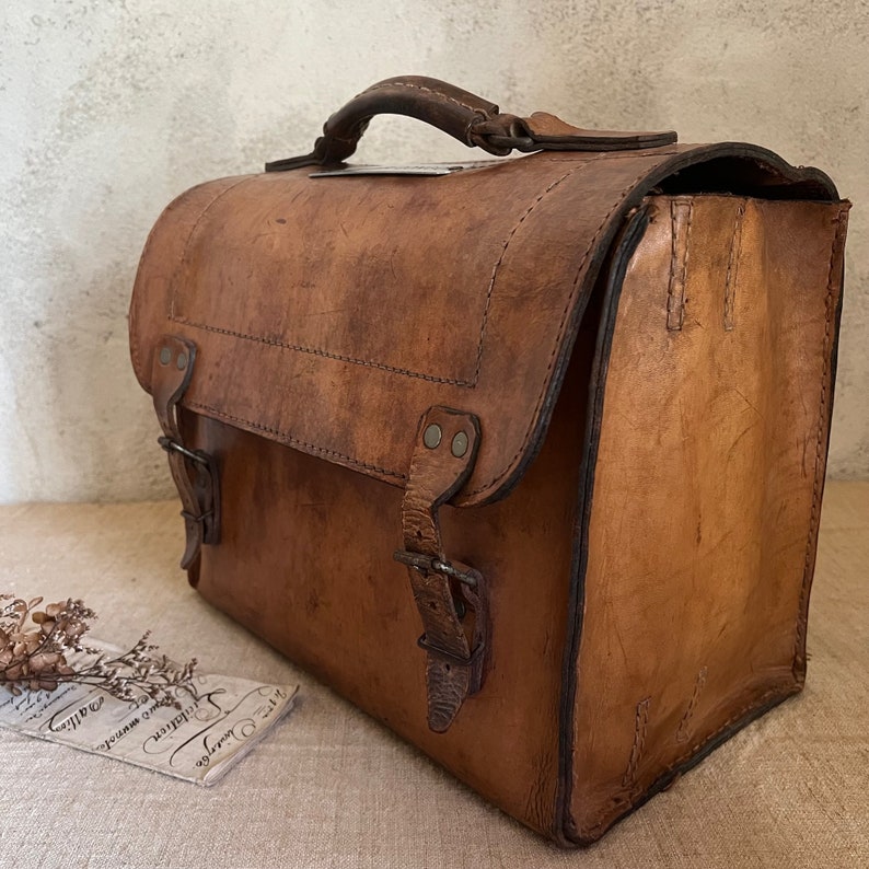 Antique Belgian aviation pilot vintage leather bag satchel messenger carrier image 4