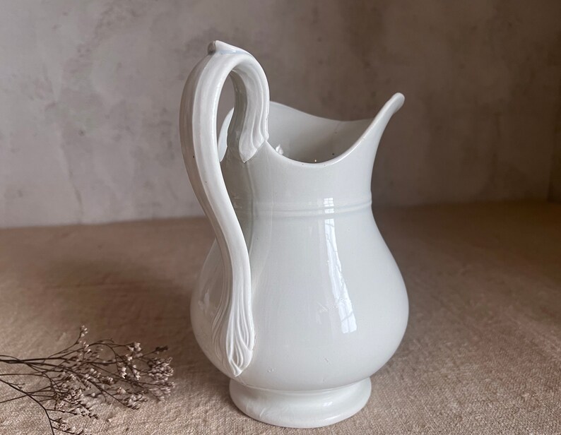 Antique French white pitcher. Judge. White ironstone. stamped Creil Montereau. 19th FRANCE. image 4