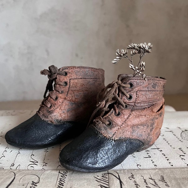 Antique French children baby shoes boots leather 19th century France