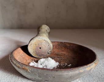 Antique French stoneware mortar pestle salt 19th century France