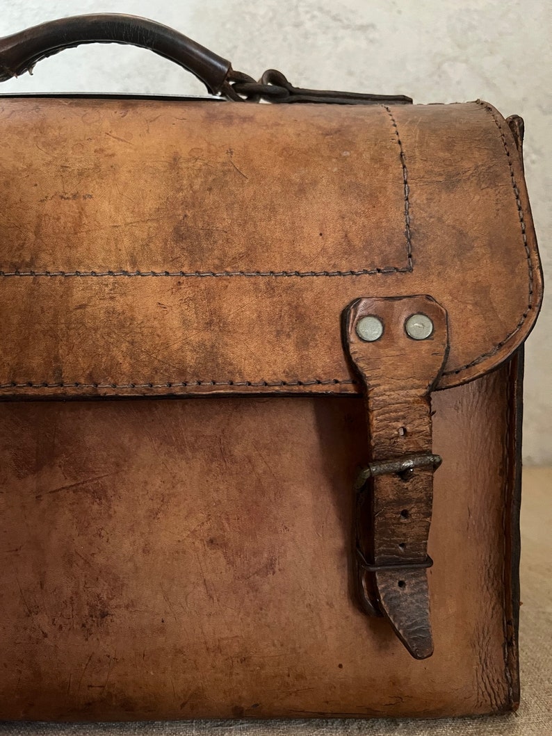Antique Belgian aviation pilot vintage leather bag satchel messenger carrier image 5