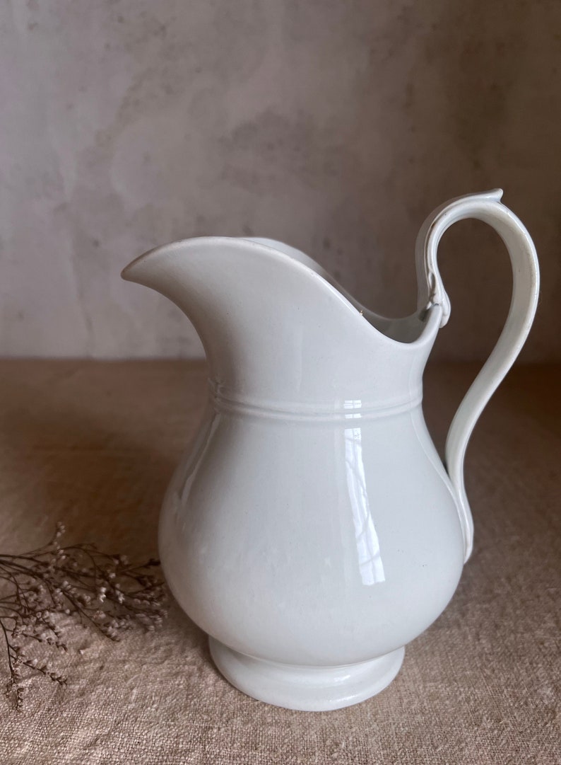 Antique French white pitcher. Judge. White ironstone. stamped Creil Montereau. 19th FRANCE. image 5