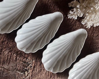 4 Antique French white shell ravier dishes. Porcelain. FRANCE.