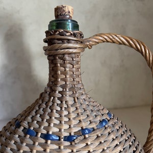 Antique French rattan bottle wicker flask glass France 1920s image 6