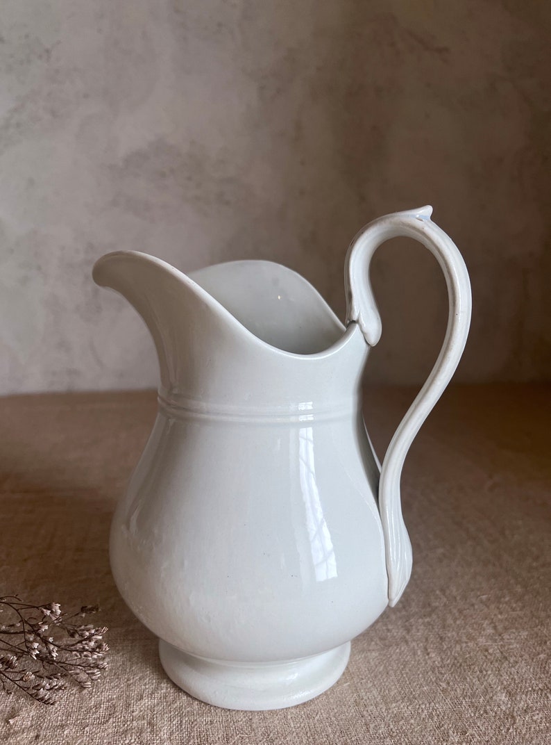 Antique French white pitcher. Judge. White ironstone. stamped Creil Montereau. 19th FRANCE. image 8