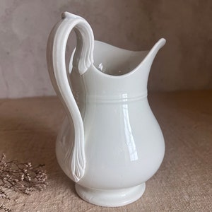 Antique French white pitcher. Judge. White ironstone. stamped Creil Montereau. 19th FRANCE. image 1