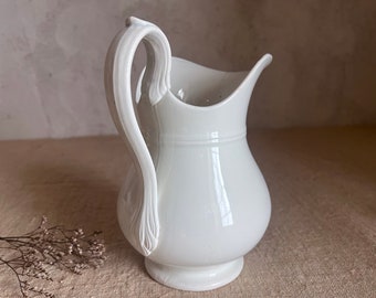 Antique French white pitcher. Judge. White ironstone. stamped Creil Montereau. 19th FRANCE.