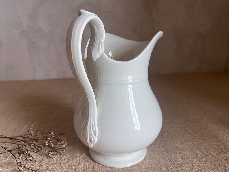 Antique French white pitcher. Judge. White ironstone. stamped Creil Montereau. 19th FRANCE. image 1