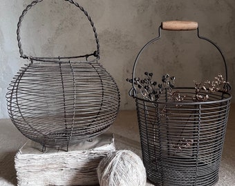 2 Antique French wire eggs baskets 1950s France