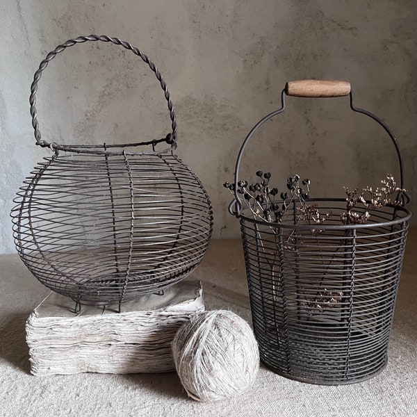 2 Antique French wire eggs baskets 1950s France