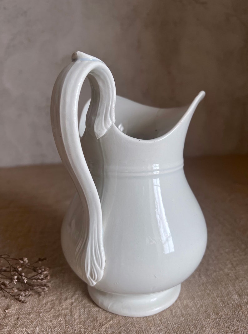 Antique French white pitcher. Judge. White ironstone. stamped Creil Montereau. 19th FRANCE. image 6