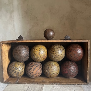 Antique French petanque boules game wooden box set bowling balls France