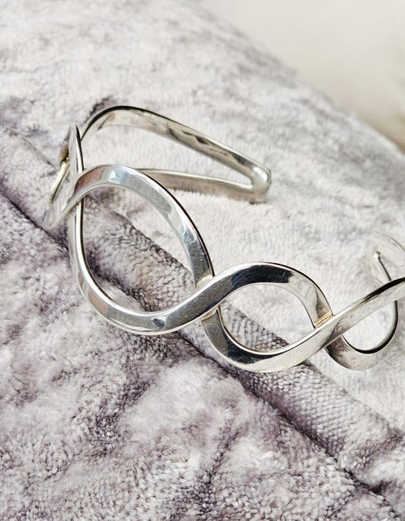 Vintage Sterling Solid Silver 925 Cuff Bangle Bra… - image 5