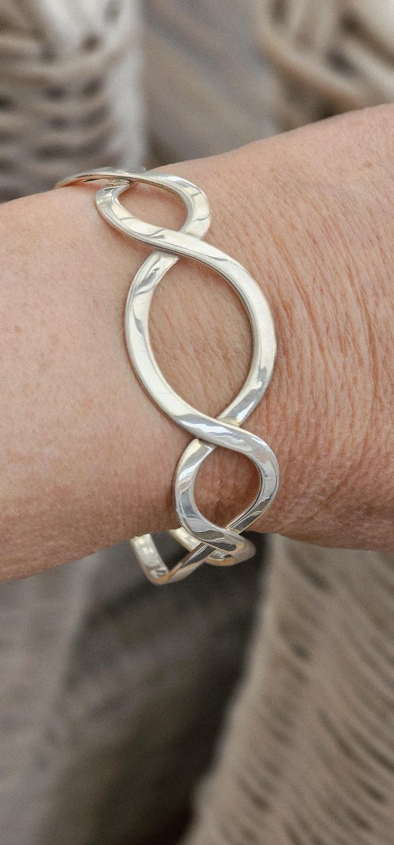 Vintage Sterling Solid Silver 925 Cuff Bangle Bra… - image 8