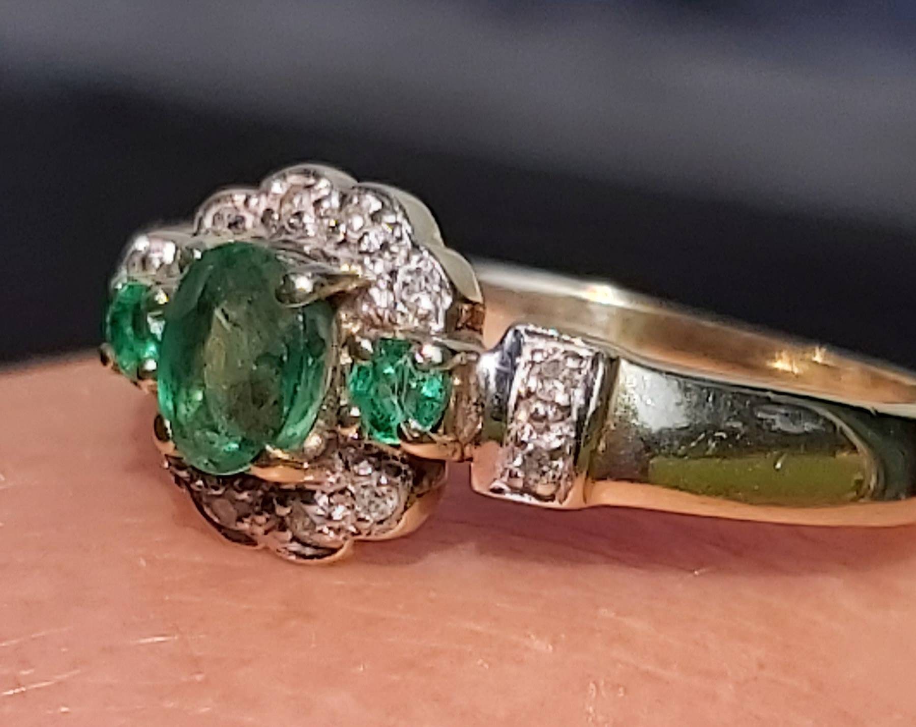 Vintage 9ct Yellow Gold Emerald and Diamond Ring. 25 carat Etsy