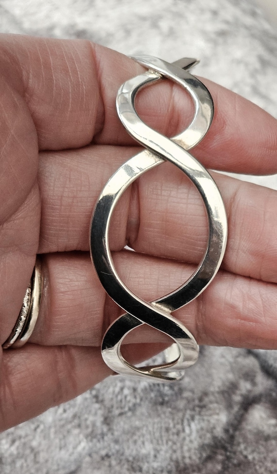 Vintage Sterling Solid Silver 925 Cuff Bangle Bra… - image 6