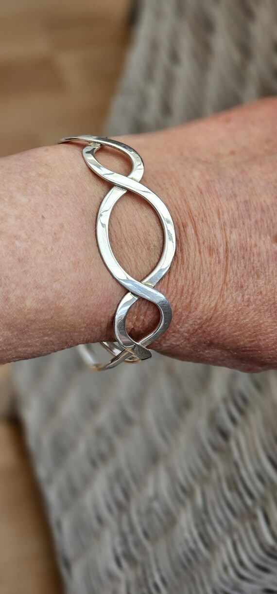 Vintage Sterling Solid Silver 925 Cuff Bangle Bra… - image 9