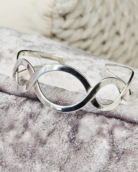 Vintage Sterling Solid Silver 925 Cuff Bangle Bra… - image 2