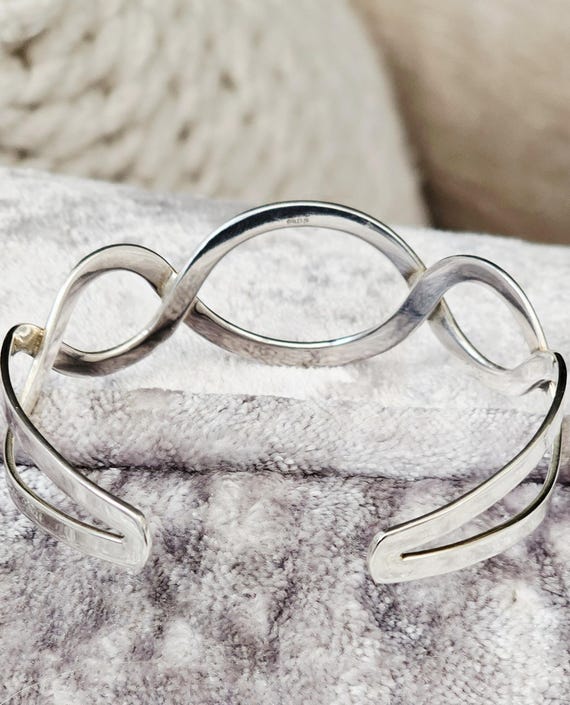 Vintage Sterling Solid Silver 925 Cuff Bangle Bra… - image 4