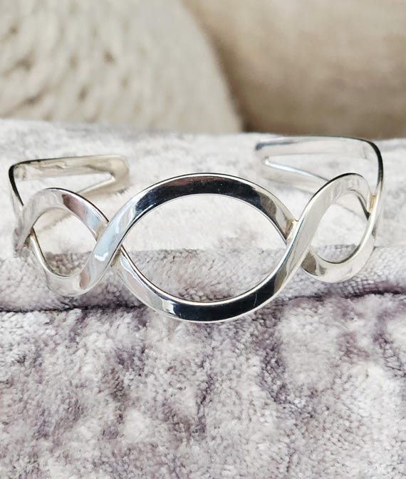 Vintage Sterling Solid Silver 925 Cuff Bangle Bra… - image 1