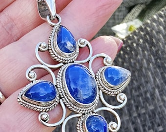 Vintage 925 Silver Blue Quartz Pendant Necklace - 16&quot; Box Chain