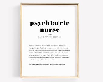 Psychiatric Nurse Definition Print, Mental Health Nurse Gift, Printable Nursing Wall Art, Digital Download