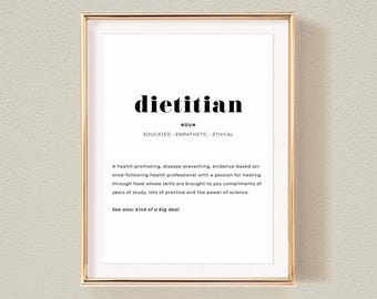 Registered Dietition Gift, Dietition Definition Poster Office Wall Decor, Nutrition Counselor Graduation, Preceptor Gift, Instant Download