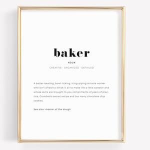Funny Kitchen Wall Art, Printable Baker Definition, Last Minute Gift for Foodie