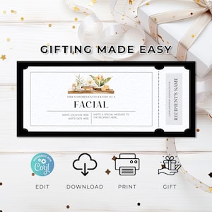 Facial Gift Voucher Template, Editable Spa Day Gift Card for Her ...