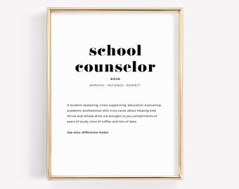 School Counselor Definition Print, Guidance Counselor Gift, School Counseling Office Decor, Instant Download