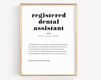 Registered Dental Assistant Definition Print, RDA Poster, Dental Office Decor, Dentist Gift, Printable Wall Art