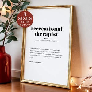 Recreational Therapist Definition Sign, Printable Office Wall Art, Medical Student Graduation, Recreational Therapy Gift, Instant Download