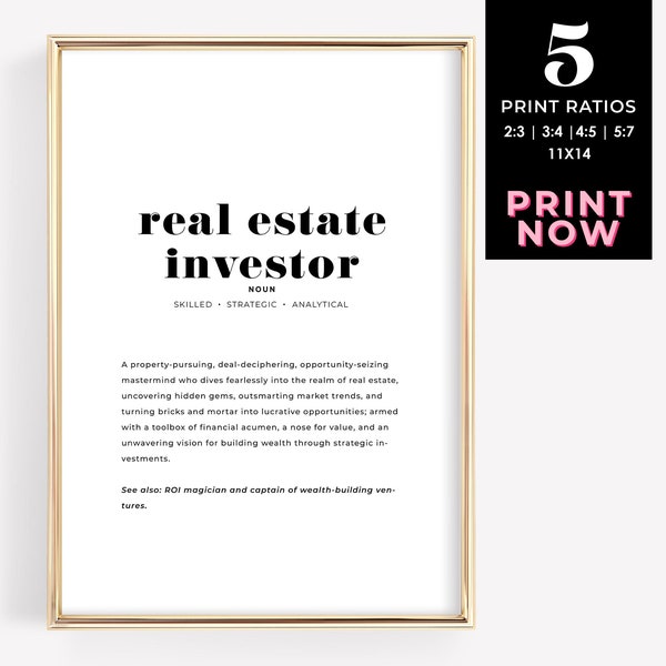 Real Estate Investor Definition Print, Real Estate Investment Art, Property Flipper Decor, Appreciation Gift for Real Estate Enthusiasts