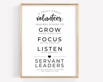 Volunteer Appreciation Gift Printable Wall Art, Volunteer Recognition Award, Servant Leader Thank You Gift, Leadership Quote Download