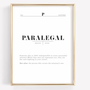 Paralegal Office Decor Definition Print, Legal Assistant Wall Art, Law Office Wall Decor, Law Student Gift, Instant Download