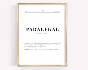 Impresión de definición de decoración de oficina paralegal, arte de pared de asistente legal, decoración de pared de oficina de abogados, regalo de estudiante de derecho, descarga instantánea