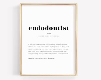 Endodontist Definition Print, Printable Dental Office Wall Art, Endodontist Gift, Digital Download