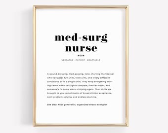 Med Surg Nurse Definition Print, Printable Nurse Wall Art, MedSurg RN Gift, Digital Download