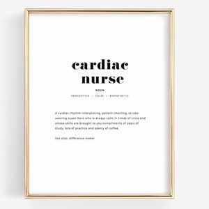Cardiac Nurse Definition Wall Art, Cardiac Nurse Print, Cardiology RN Graduation, Cardiovascular Nurse Office Decor, Instant Download