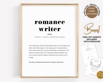 Romance Writer Definition Print, Author Wall Art, Book Lover Gift, Writer Office Decor, Romantic Humor Printable