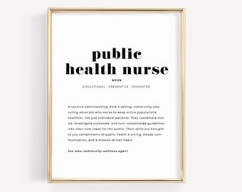 Public Health Nurse Definition Print, Printable Nurse Wall Art, Public Health RN Gift, Digital Download
